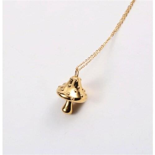 Mushroom long necklace for women stainless steel gold sweater necklace funny unusual cool creative y2k jewelry 2021