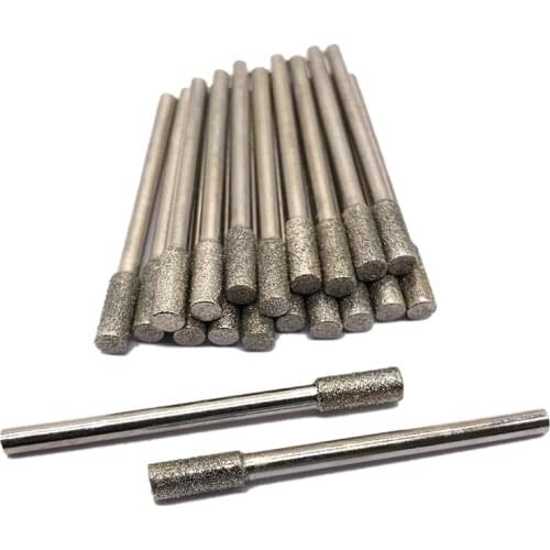 HLZS-20 Pcs Diamond Grinding Bits 4mm Cylinder Head Grinding Bit Rotary Diamond Burr Set for Most Rotary Tool Bit Grinder