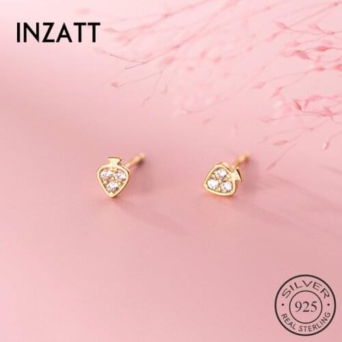 INZATT Real 925 Sterling Silver Zircon Strawberry Stud Earrings For Fashion Women Fine Jewelry Minimalist Cute Fruit Accessories