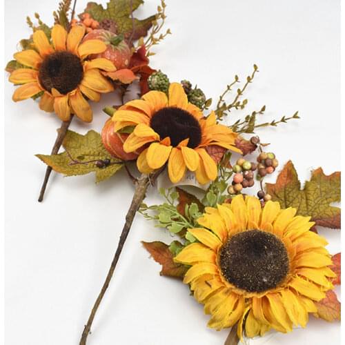 Artficial Maple Leaf Sunflower Bouquet Simulation Decor Fall Harvest Props DIY Home Decor