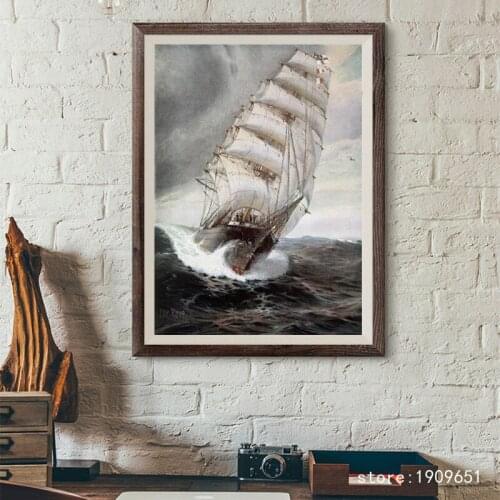 No frame classical white sailing boat seascape canvas printings oil painting printed on cotton wall art decoration picture