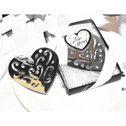 Creative stainless steel bookmarks European carving heart gift box wedding guests party favor grace