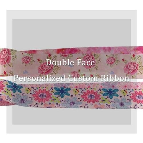 9mm-75mm Double Print Personalized Custom Design Printed Satin Ribbon DIY Hair Bowknots Wedding Party Decor 100yards/roll