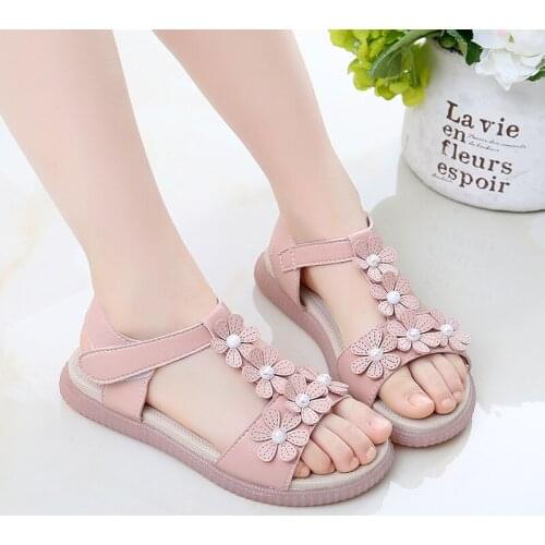 Little Girl Summer Shoes For ChildrenS Fashion Flower Princess Sandal 2021 Girls' Flat Beach Shoes Kid School Shoes 3-12 Year