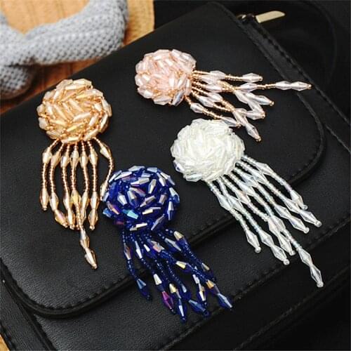 Maxsin 1 Pcs High Quality Hand-beaded Tassel crystal pendant cloth stickers Hand-sewn flower Garment decoration patch DIY