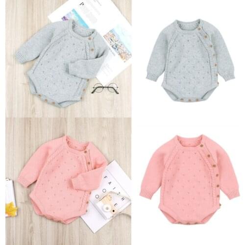 0-18M Boutique Girl Clothes Newborn Baby Girls Boys Clothes Knitted Infant Autumn Warm Bodysuit Button Outfits Winter Jumpsuit
