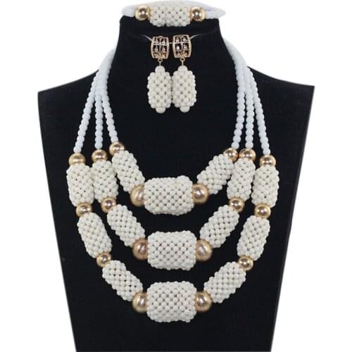 Fashion White Beads Costume Jewelry Sets Women Party Necklace Set Free Shipping WX014