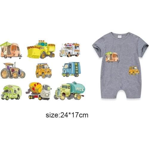 Cartoon Cars Kids Patches Hot Heat Transfer Cloth Printing Sticker DIY Iron On Clothing Bag Shoes Customization Logo