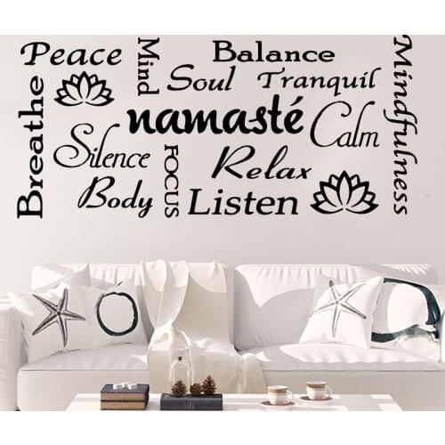 Namaste Yoga Montage Meditation Lotus Flowers Wall Sticker Bedroom Yoga Room Namaste Lotus Relax Soul Wall Decal Living Room