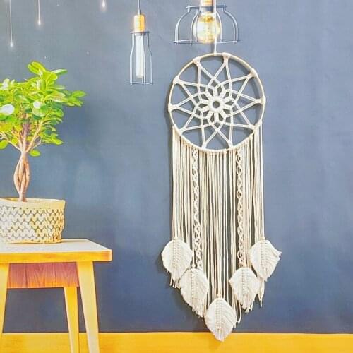 Nordic Handmade Tapestry Cotton Linen Beige Tassel Leaf Decor For Background Living Room Ornaments Boho Home Indoor Tapestries