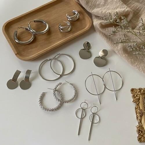 New Fashion Hoop Earrings for Women Geometric Silver Metal Circle Hoop Earrings Brincos 2021 Trend Jewelry Gift