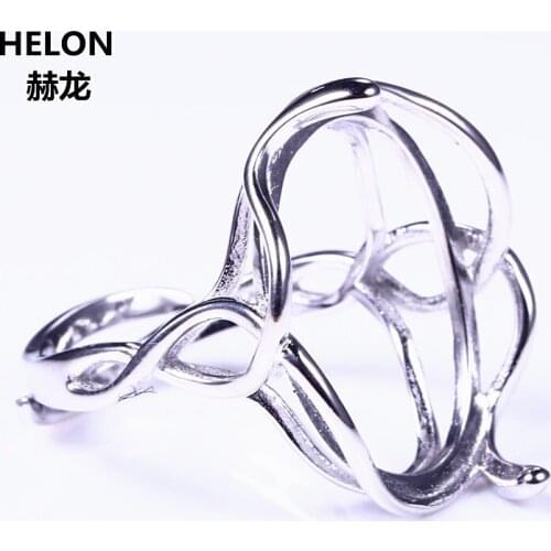 925 Sterling Silver Engagement Wedding Semi Mount Ring for 15x20mm Oval Cabochon Amber Fine Jewelry Setting White Gold Color