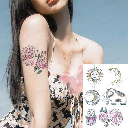 Peony Fake Sleeve Hand Tattoo Watercolor Lily Flower Waterproof Temporary Tattoos Stickers Women Body Chest Art Waist Fake Tatto
