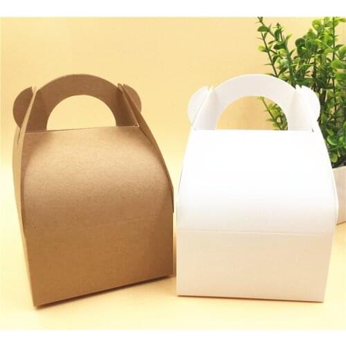 30pcs paper Ear Shape Kraft Paper Box Portable Wedding Candy Box jewelry/cookie/handmade soap packing storage carton with handle