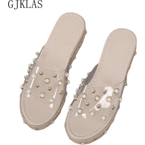 Transparent Wedges Shoes for Women Summer Slippers Platform Shoes Pearl Casual Shoes Women Midden Heels Sandals Woman Slippers