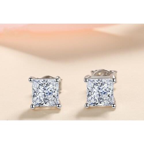 Silver Excellent Cut Diamond Test Past 0.6-1 Carat D Color Moissanite Square Stone Stud Earrings Silver 925 Engagement Jewelry