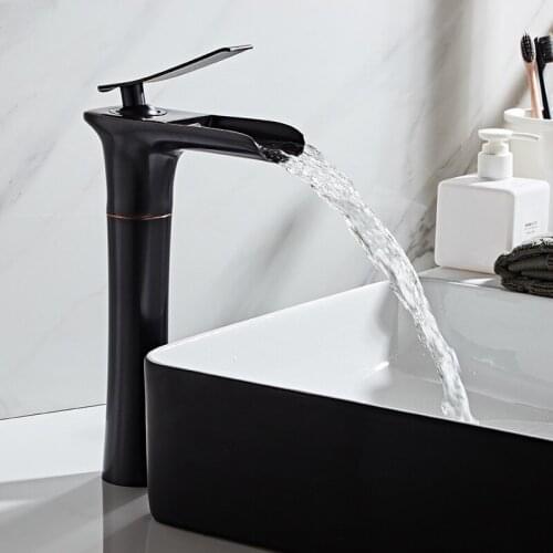 Bathroom Basin Faucets Solid Brass Sink Mixer Crane Taps Hot & Cold Waterfall Faucet Black Oil Brushed/ Antique Free Shipping