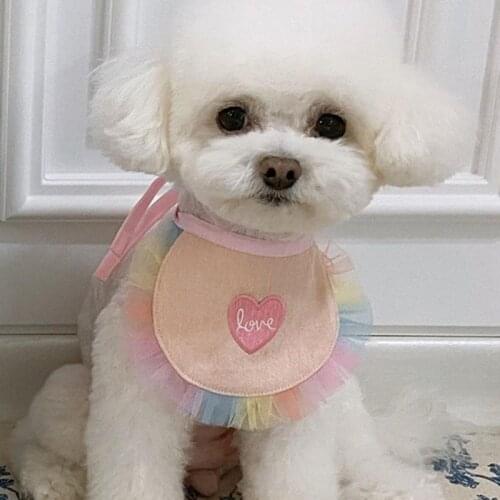 Dog Cute Bibs Bandana Scarf Collar With Love Heart Rainbow Lace Adjustable Pet Neckerchief Scarf Cat Dog Accessories Fashion Bib