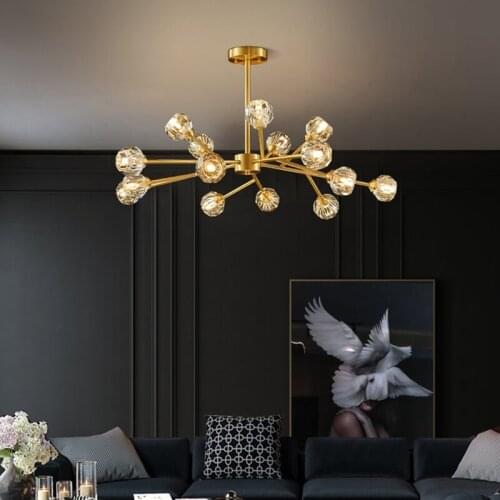 Modern Copper LED Chandelier Lighting Nordic Crystal Dining Room Bedroom Cognac Ball Restaurant Nordic Living Room Hanging Lamp