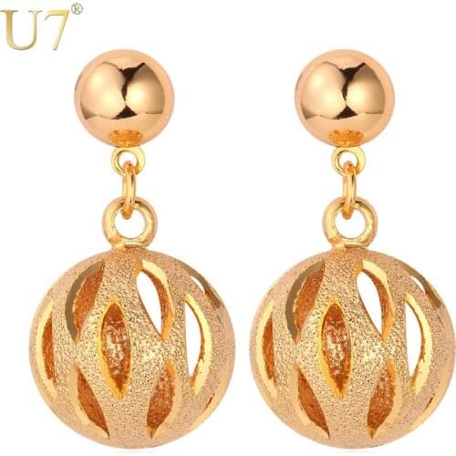 U7 Lovely Hollow Ball Earrings Trendy Fashion Jewelry Gold/Silver Color Wholesale Drop Earrings For Women Gift E502
