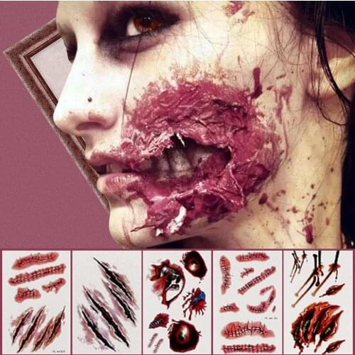 Halloween Party Decoration Zombie Scars Tattoos with Fake Scab Bloody Makeup Halloween Props Wound Scary Blood Injury Sticker