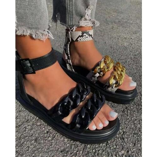 Womens Platform Chain Decor Sandals Female Summer 2021 Women Thick Bottom Shoes Woman Wedge Platform Sandals Increased Shoes