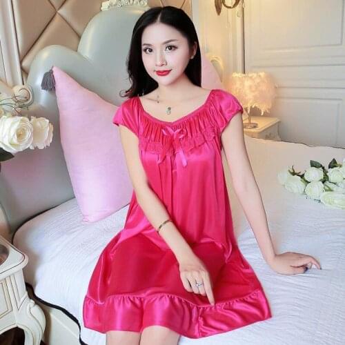 Women Sleepshirts New Summer ice Silk Sleepwear Female Fashion Sexy Nightdress Nightgown Loose Plus Size Comfort Nightwear R831