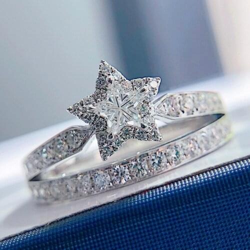 White Zircon Cute Star Opening Ring Female Dainty Pentagram Stone Ring Luxury Crystal Engagement Rings For Women Wedding Jewelry