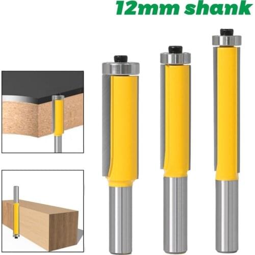 1Pcs 12mm Shank Lengthened With Bearing Straight Knife Router Bit Carbide Router Bit Wood Flush Trimming Milling Cutter
