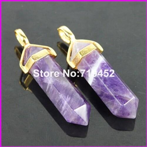 10pcs Fashion Gold Color Natural crystal Gem Pendant Hexagonal Point Reiki Chakra Jewelry Necklaces Earring Pendant Beads