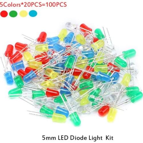 100pcs 5mm LED diode Light Assorted Kit DIY LEDs Set White Yellow Red Green Blue electronic diy kit Hot sale