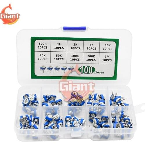 100Pcs/Box RM065 Potentiometer Assortment Kit 10 Values Variable Resistors 500R-1M ohm Electronic DIY Kit Trimming Potentiometer