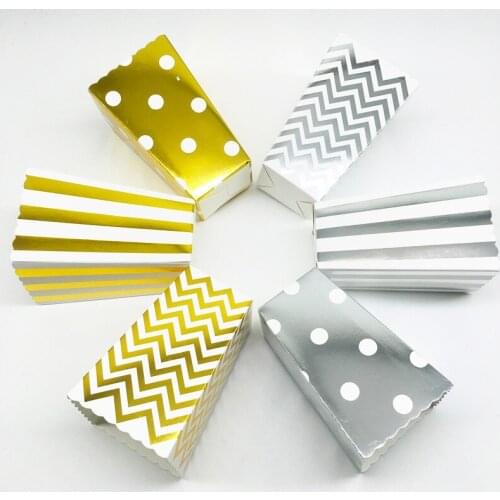 12pc Gold Silver Bronzing Paper Popcorn Box Candy Sanck Pop corn Favor Boxes Wedding Kid Birthday Party Treat Favors Decoration