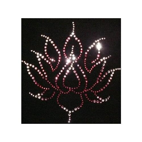 2pc/lot Lotus patch design stone hot fix rhinestone motif transfer on design rhinestones fix iron on appliques for shirt