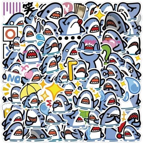 60/120pcs Emoticons Cute Shark Stickers For Notebooks Stationary Scrapbooking Material Sticker Aesthetic Craft Supplies