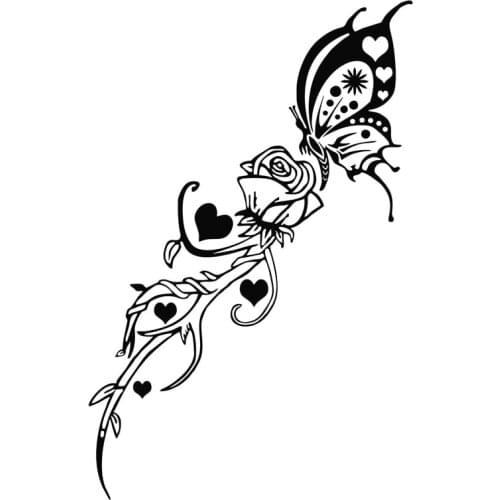 9.9*15.2CM Beautiful Rose Butterfly Car Sticker Stylish Motorcycle Vinyl Decals Black/Silver C7-1677