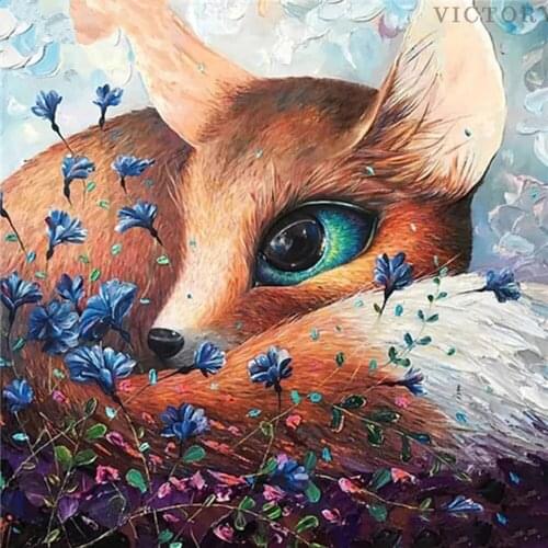 5D Diamond Embroidery Fox Flowers Full Square Round Cross Stitch Diamond Painting Cartoon Mosaic Needlework Kids Decoration Gift