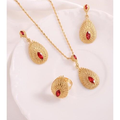 Bangrui Fashion Wedding Bridal Jewelry Set Gold Color Water Drop Necklace Rings Earrings Sets For Women Party Gifts
