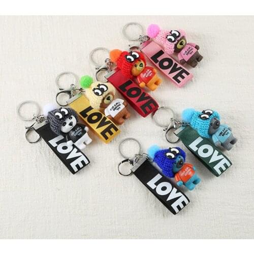 Cartoon Hat Bears Keychain Lover Ribbon For Women Cute Teddy Bear Keyring Car Charms Bag Hanger Girls Gifts Fashion Jewelry