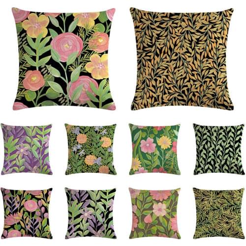 Garden green plant cushion cover oil painting rose flower pillow cover linen car chair home decoration pillow case 45x45cm