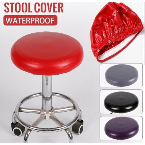 Simple PU Round Stool Chair Cover Waterproof Elastic Lift Chair Cover Bar Beauty Salon Home Small Round Stool Cushion Hood