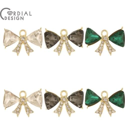 Cordial Design 50Pcs 13*18MM Jewelry Accessories/Hand Made/Rhinestone Pendants/DIY/Bowknot Shape/Jewelry Findings & Components