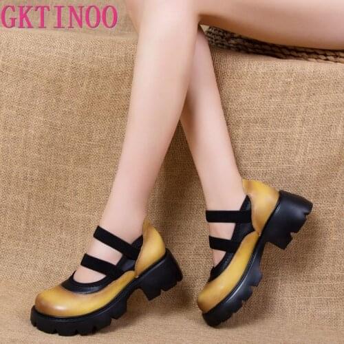 GKTINOO Womens Shoes Genuine Leather 2021 New Mid-heel Mary Jane Shoes Women Pumps Fashion Large Size Ladies Office Shoes