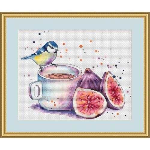 ZZ MM Gold Collection Counted Cross Stitch Kit Cross stitch RS cotton with cross stitch Fig Tea and Tit