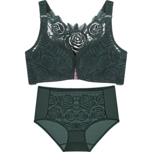 Front buckle rose beautiful back plus size bra set lingerie set Underwear women set 50D 115D