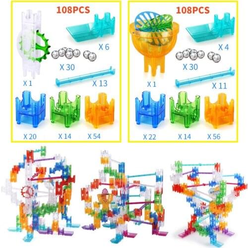 108PCS,30 Marbles Cubes Ball Maze Building Blocks DIY Marble Run Assemble Blocks Track Hand-eye coordination Educational toys