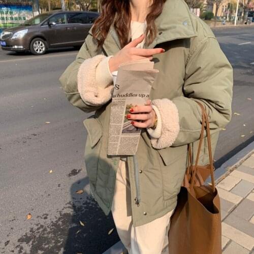 Korean Winter Parkas Loose Casual Thicken Baseball Jacket Elegant Cotton Padded Warm Solid Outerwear Bread Coat