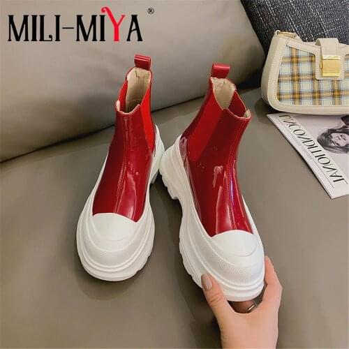 MILI-MIYA New Design Patent Leather Solid Color Wedges Vulcanized Shoes Autumn Winter Platform Thick Heel Sneakers Red Black