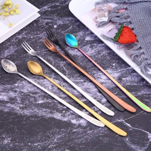 Mini spoon 304 Stainless steel Long Ice spoon Tea Coffee spoons Fork 8In Kitchen accessories Bar Tools Small Long Handle
