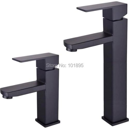 Stainless Steel Material Black Color Short and Tall Square of Basin Faucet